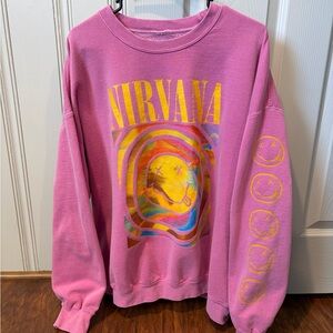 NIRVANA Pink and Yellow Graphic Women's Sweatshirt